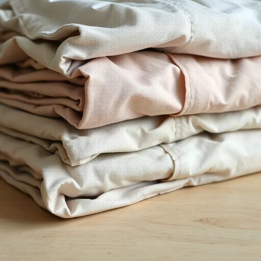 Folded 100% cotton shirts showing clear fabric weave and stitching details