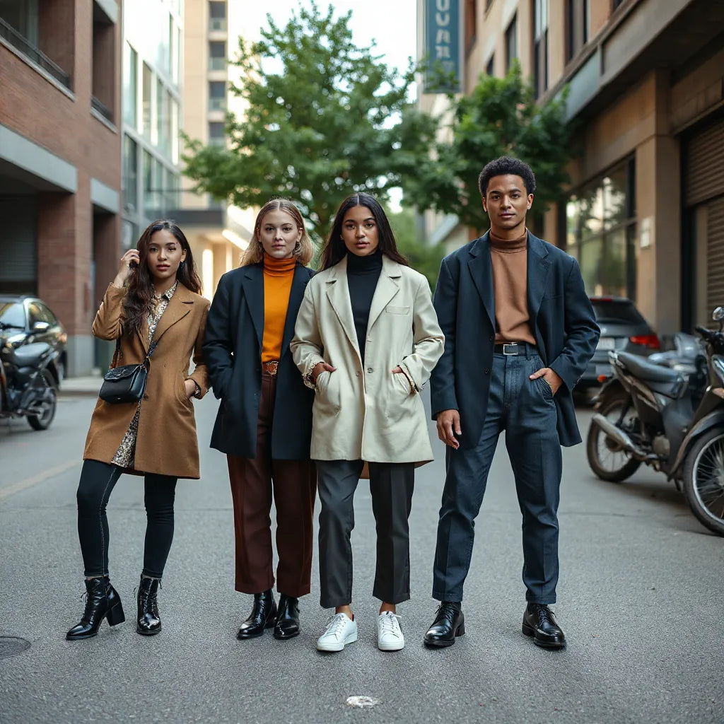 Diverse people in unique layered outfits showing personal style in everyday fashion