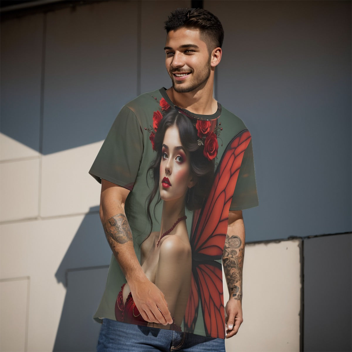 All-Over Print O-Neck T-Shirt Cotton