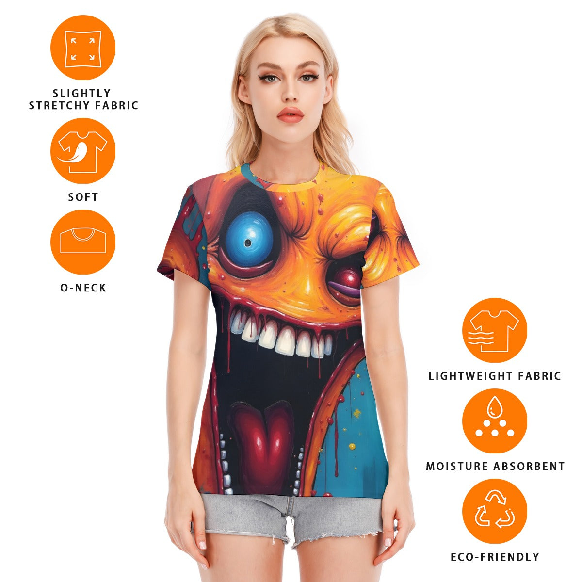 All-Over Print Women's Round Neck T-Shirt Cotton