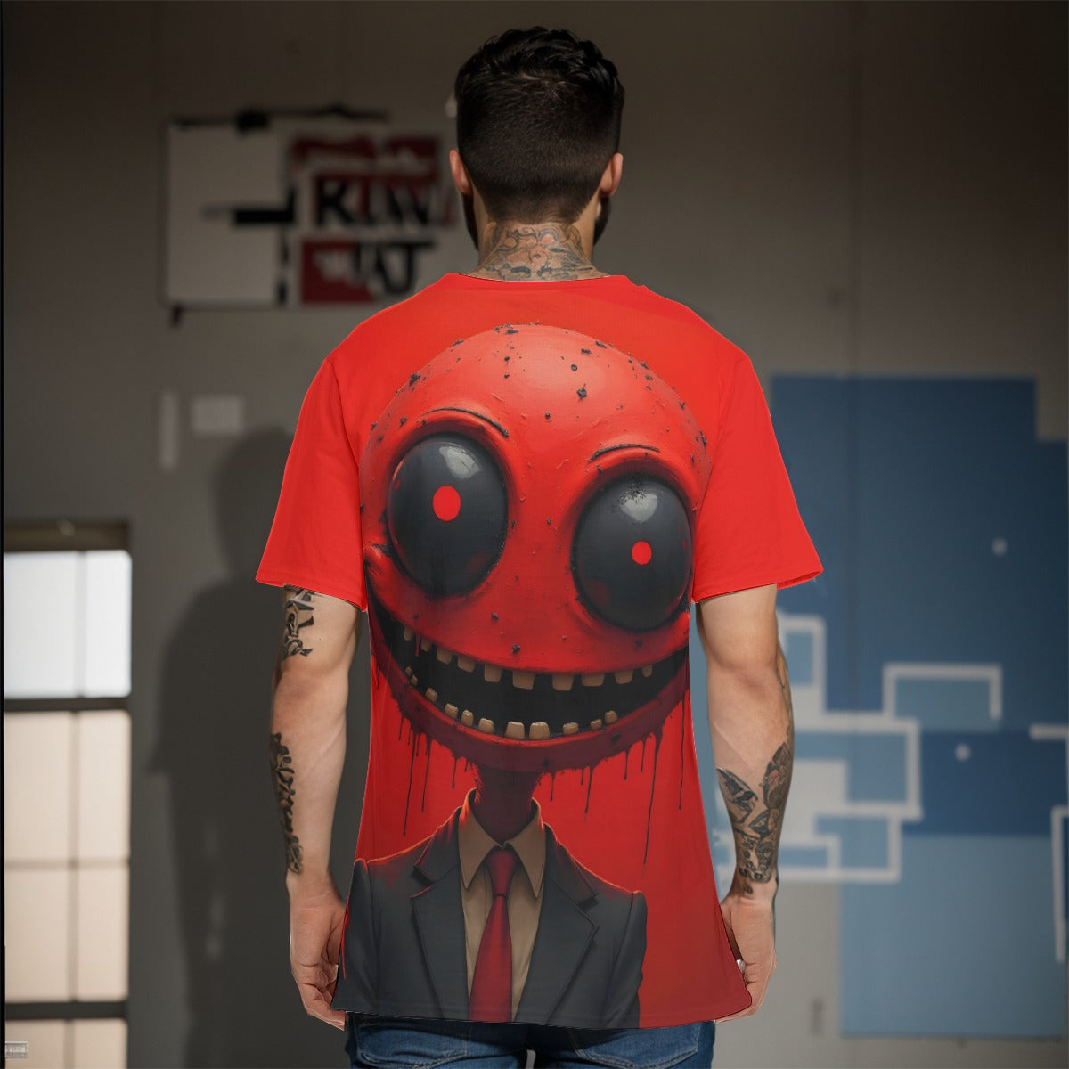 All-Over Print Cotton T-Shirt , Inked Clothing Designed by AI, Tattoo Inspired Art, Unique Apparel, Tee with Digital Art,   Print, Gifts For All