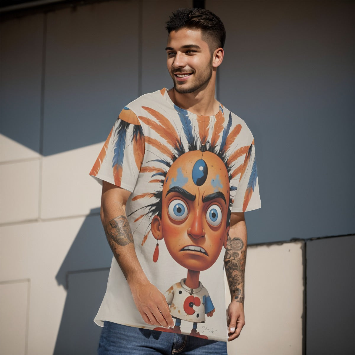 All-Over Print O-Neck T-Shirt Cotton