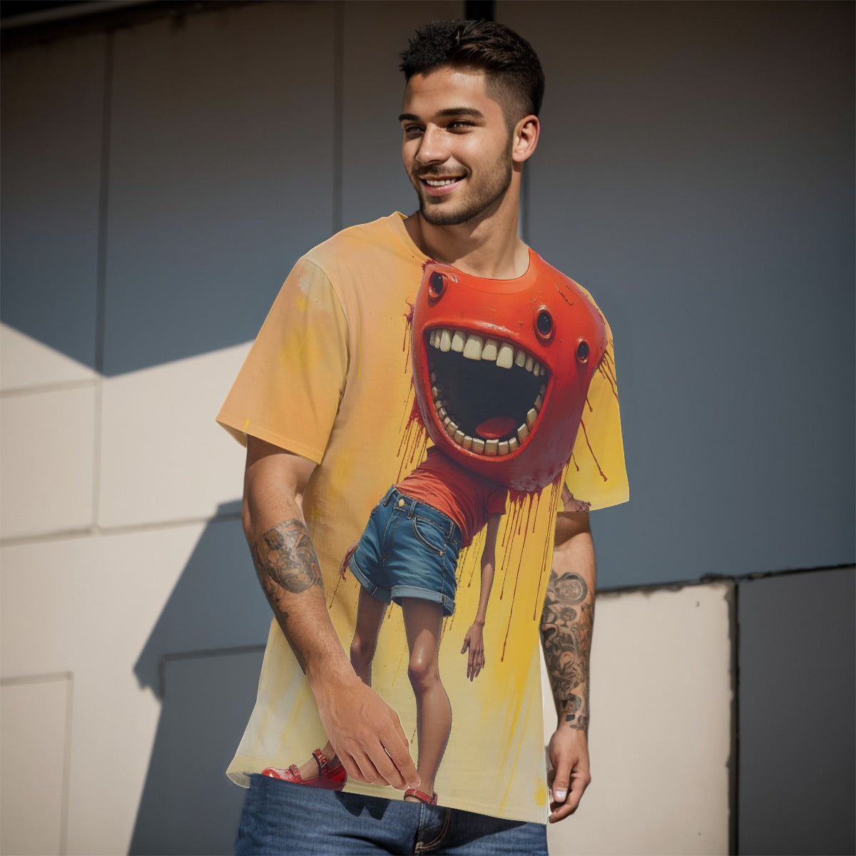 All-Over Print O-Neck T-Shirt Cotton