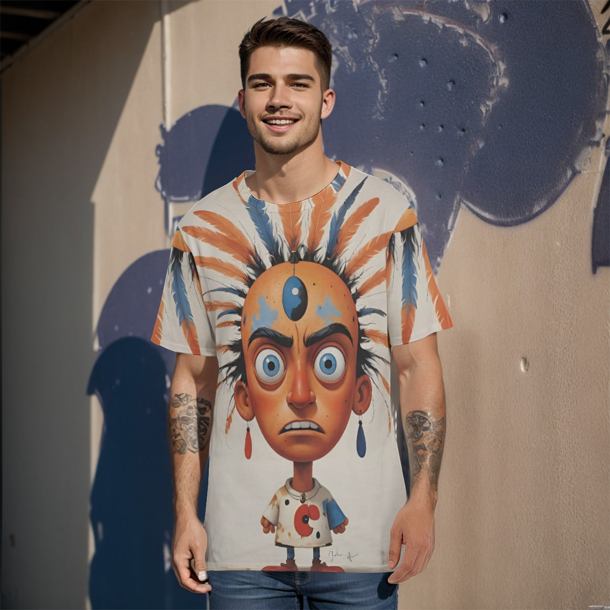 All-Over Print O-Neck T-Shirt Cotton