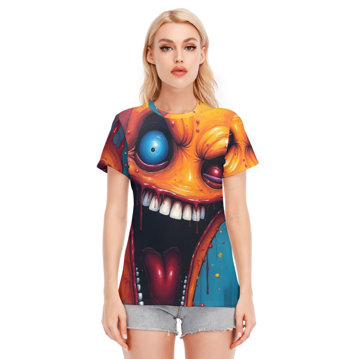 All-Over Print Women's Round Neck T-Shirt Cotton