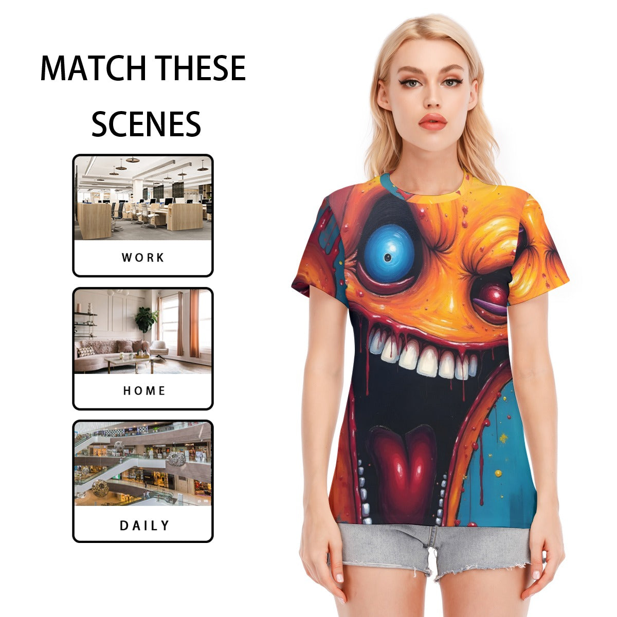 All-Over Print Women's Round Neck T-Shirt Cotton