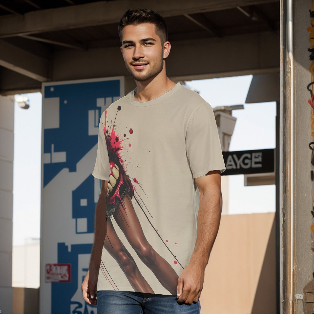 All-Over Print O-Neck T-Shirt Cotton