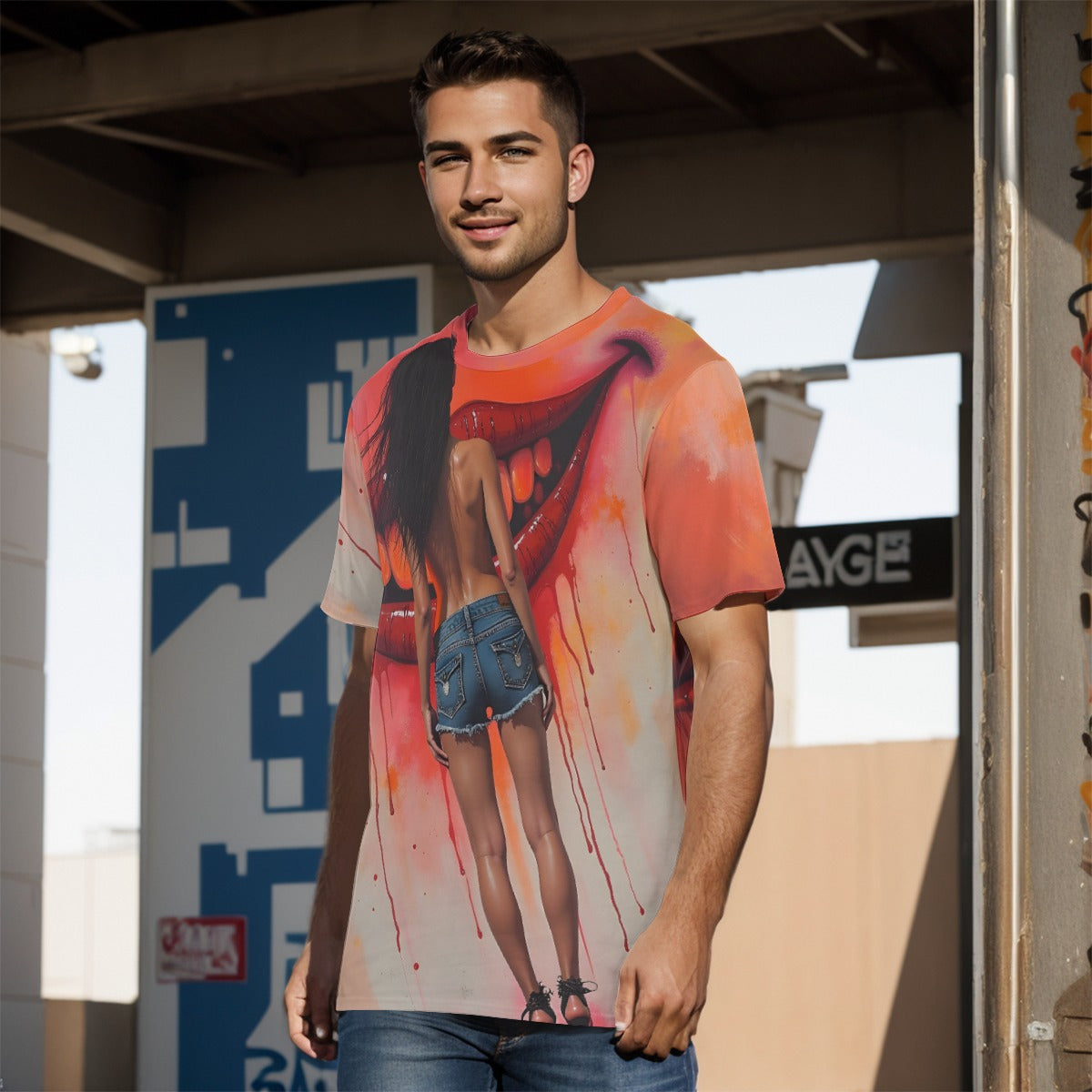 All-Over Print O-Neck T-Shirt Cotton