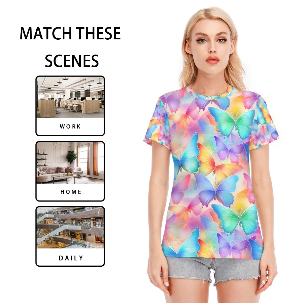 All-Over Print Women's Round Neck T-Shirt | 190GSM Cotton