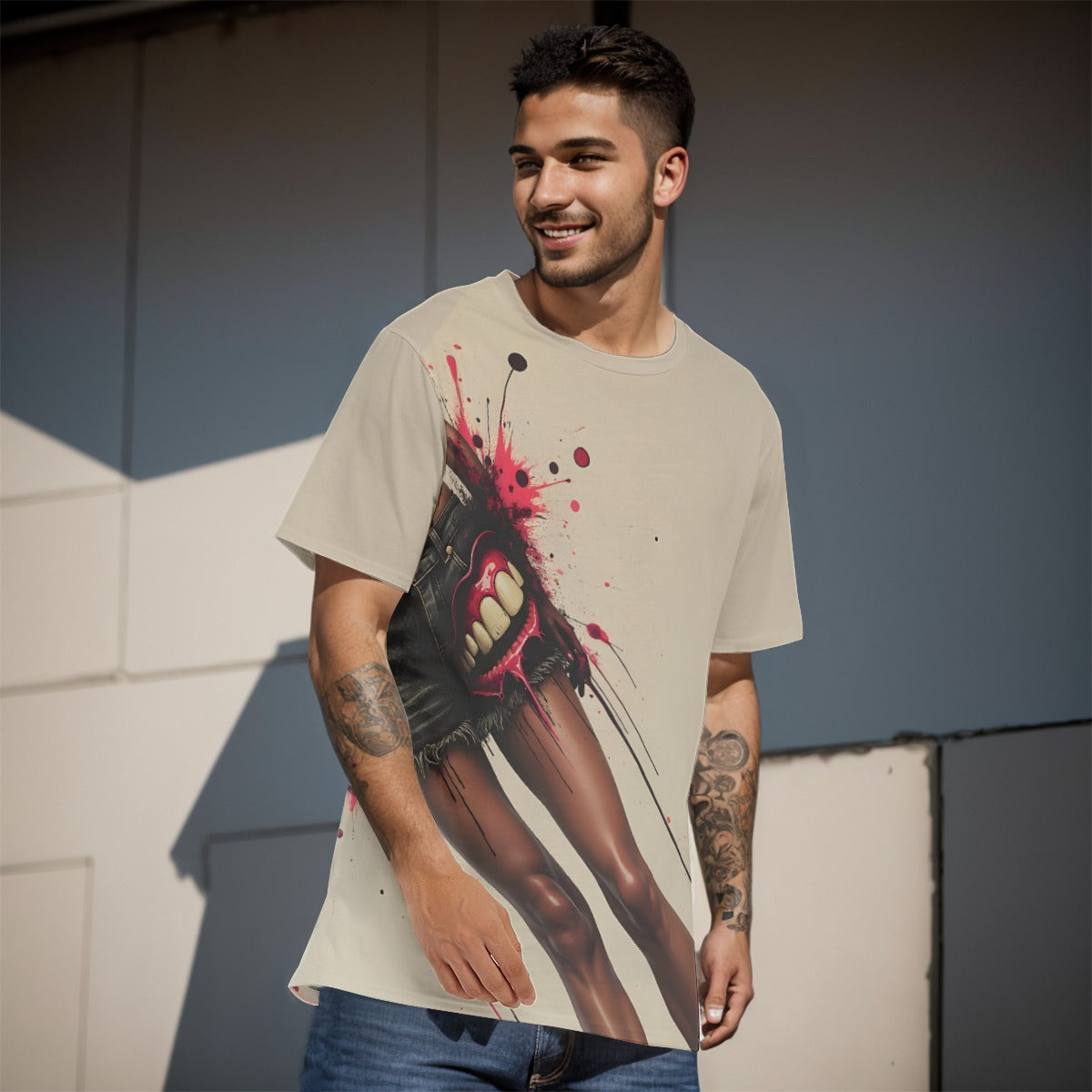 All-Over Print O-Neck T-Shirt Cotton