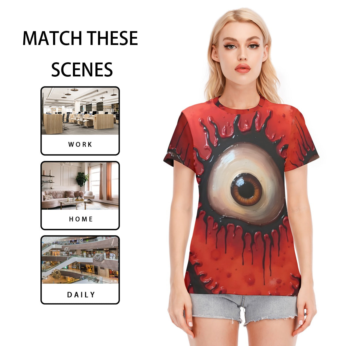 All-Over Print Women's Round Neck T-Shirt Cotton