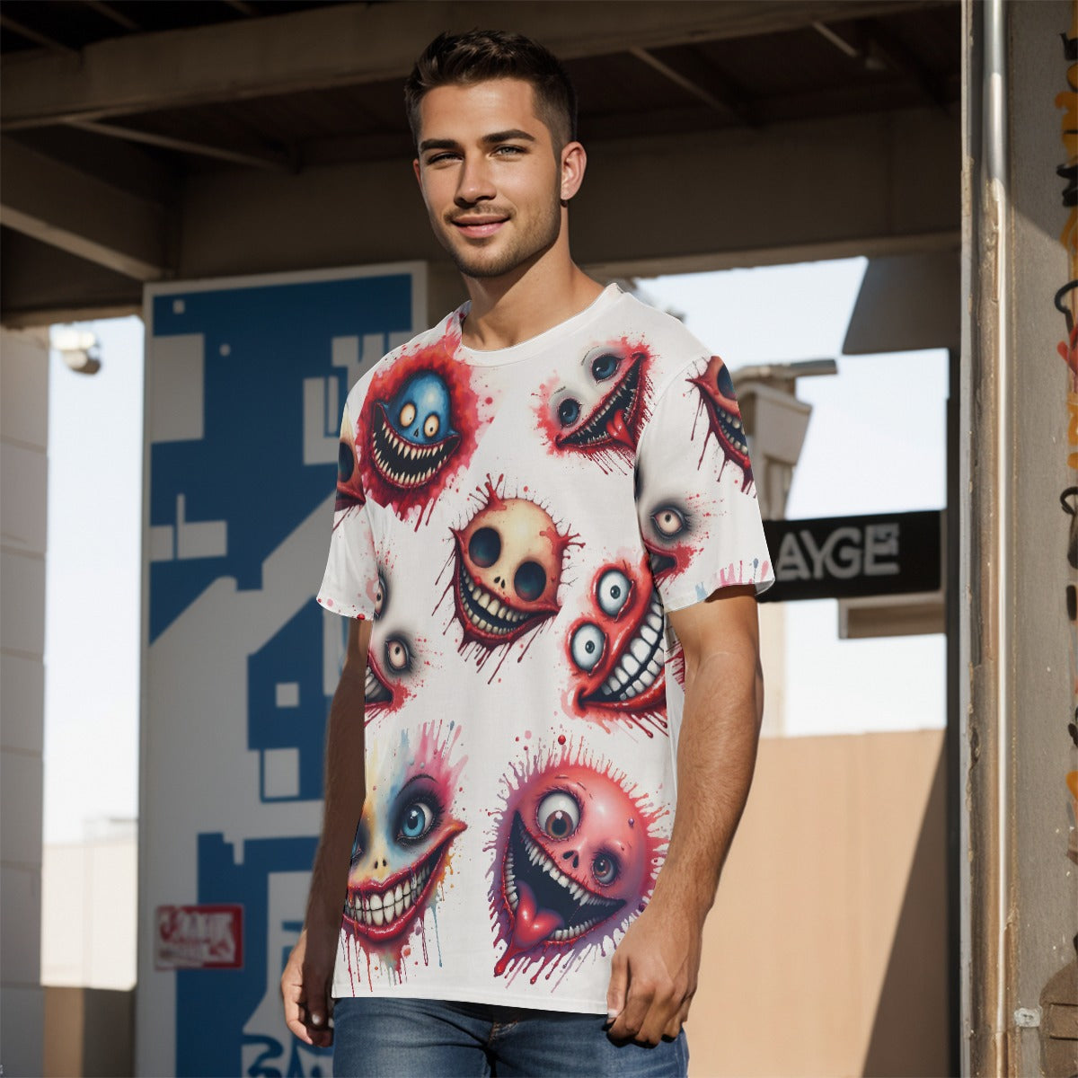 All-Over Print   O-Neck T-Shirt  Cotton