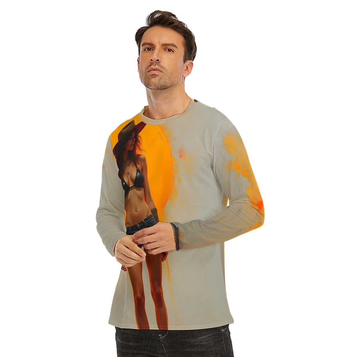 All-Over Print Long Sleeve T-Shirt Cotton, Crazy AI Designed Inked Clothing, Tattoo styled art and surrealism inspired designs