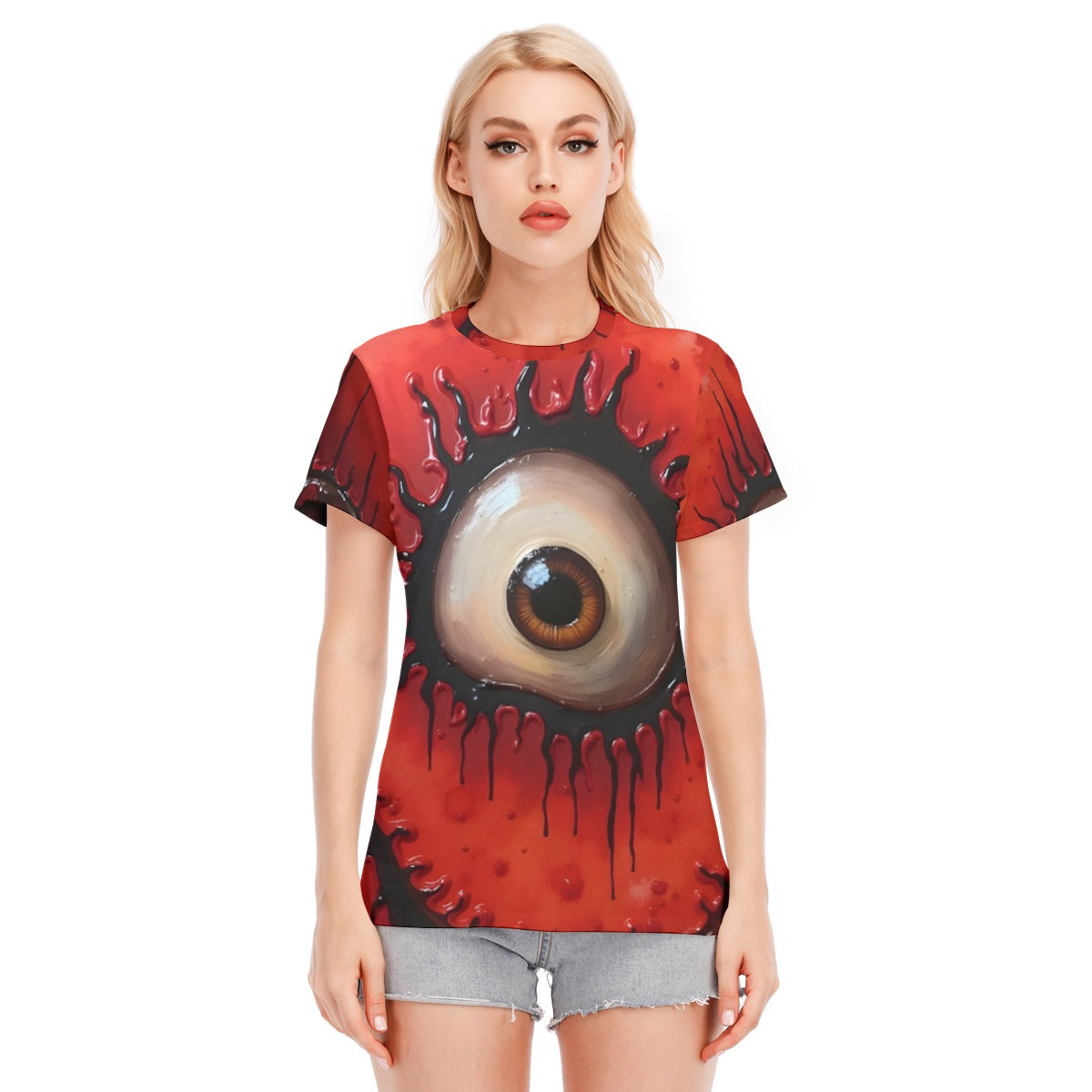 All-Over Print Women's Round Neck T-Shirt Cotton