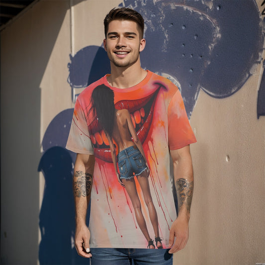 All-Over Print O-Neck T-Shirt Cotton