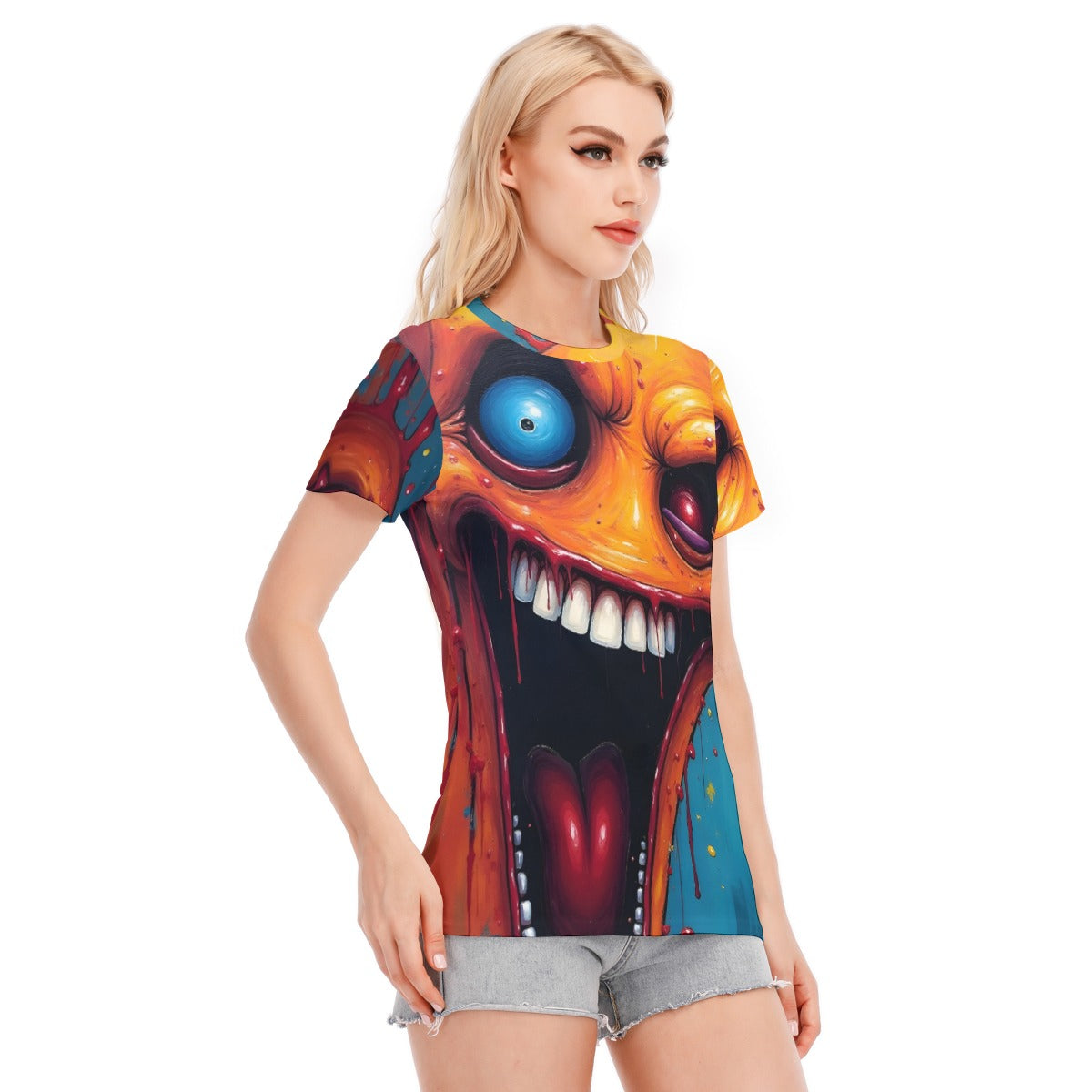 All-Over Print Women's Round Neck T-Shirt Cotton