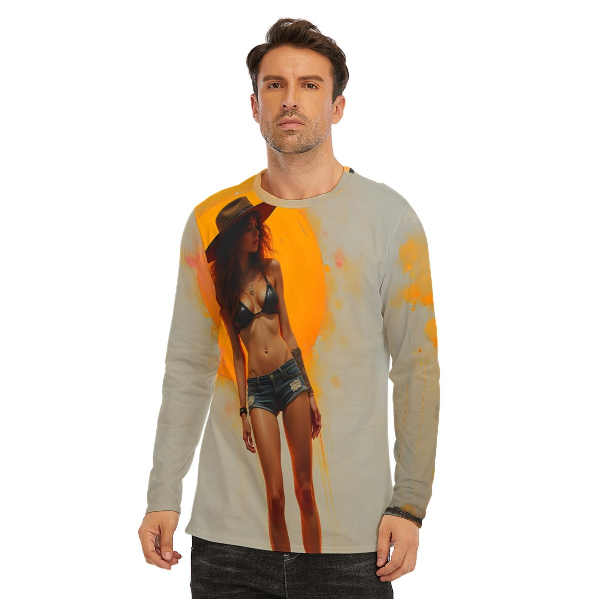 All-Over Print Long Sleeve T-Shirt Cotton, Crazy AI Designed Inked Clothing, Tattoo styled art and surrealism inspired designs