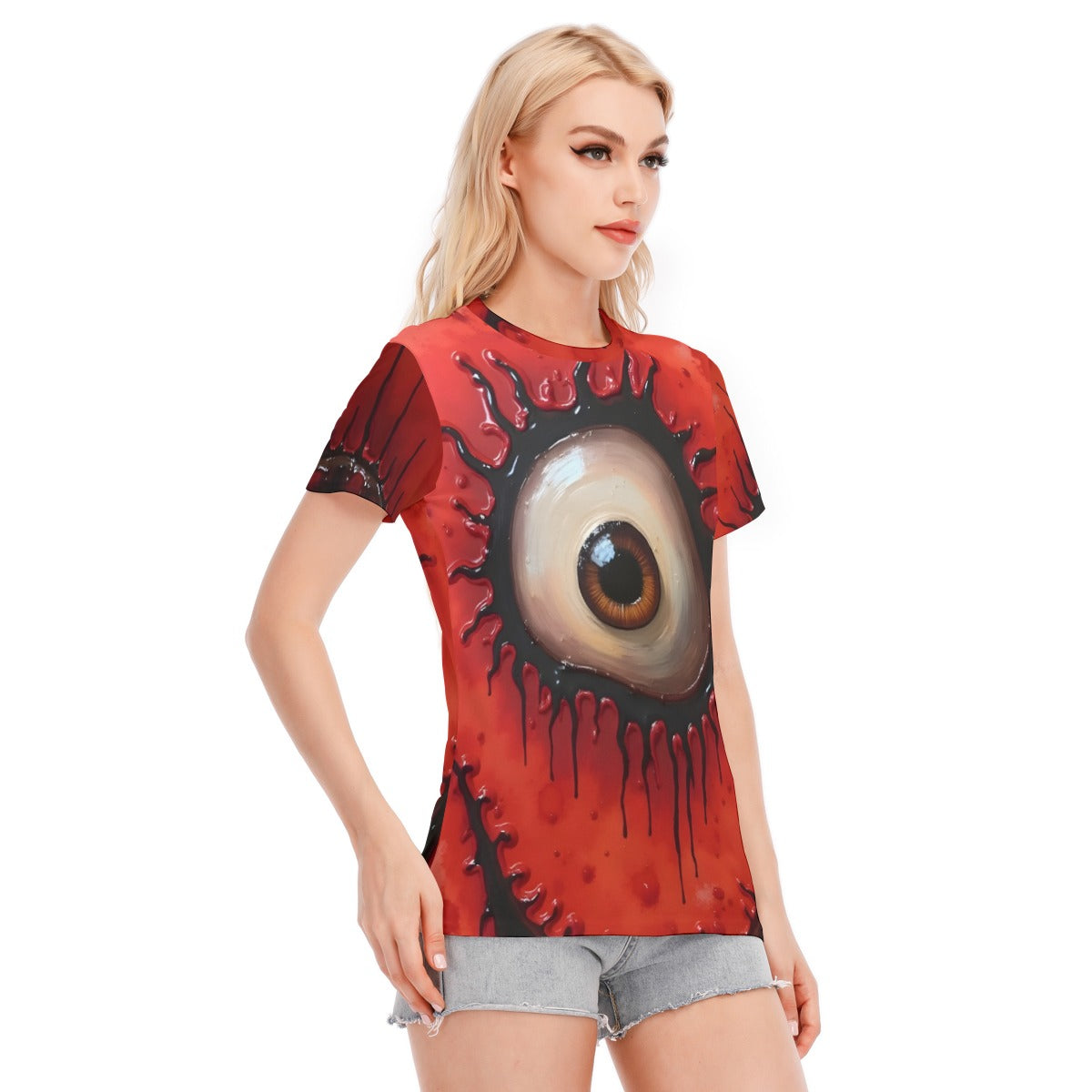 All-Over Print Women's Round Neck T-Shirt Cotton