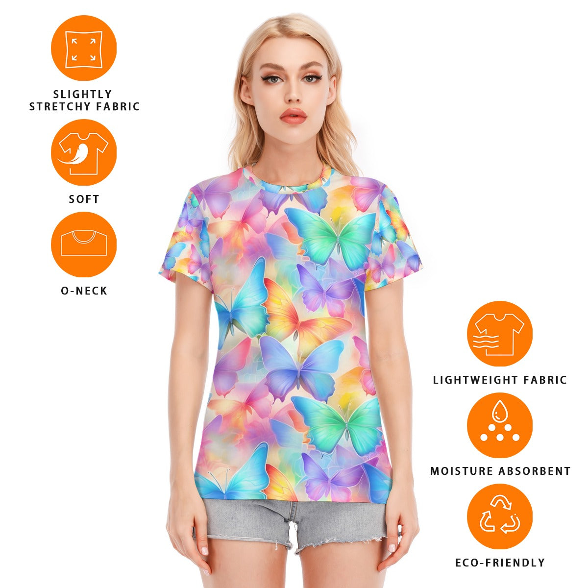 All-Over Print Women's Round Neck T-Shirt | 190GSM Cotton
