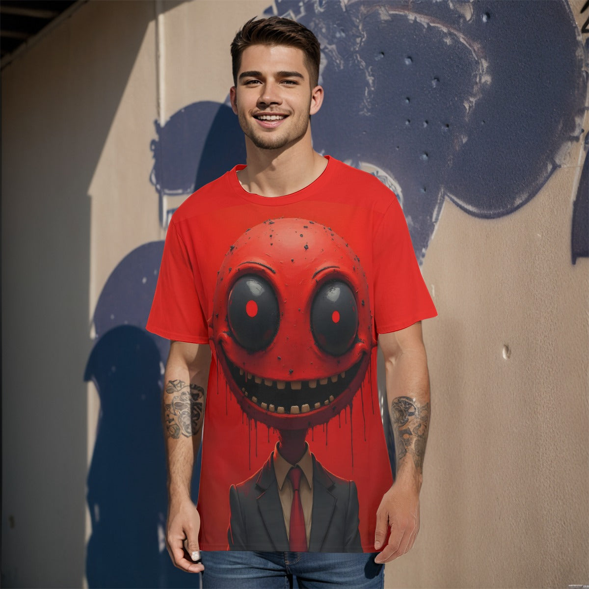 All-Over Print Cotton T-Shirt , Inked Clothing Designed by AI, Tattoo Inspired Art, Unique Apparel, Tee with Digital Art,   Print, Gifts For All