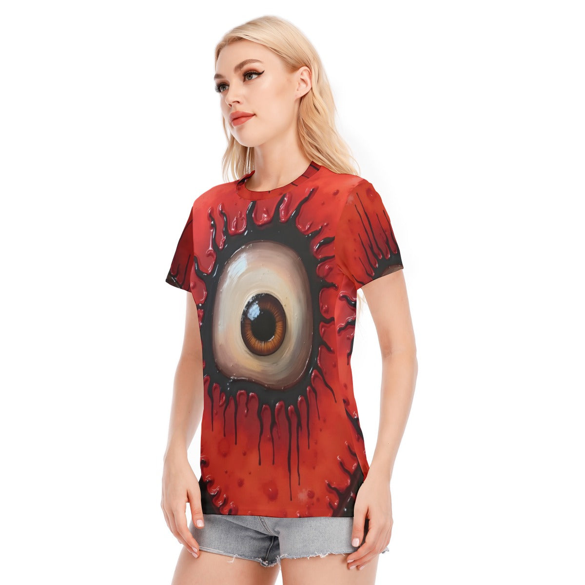 All-Over Print Women's Round Neck T-Shirt Cotton