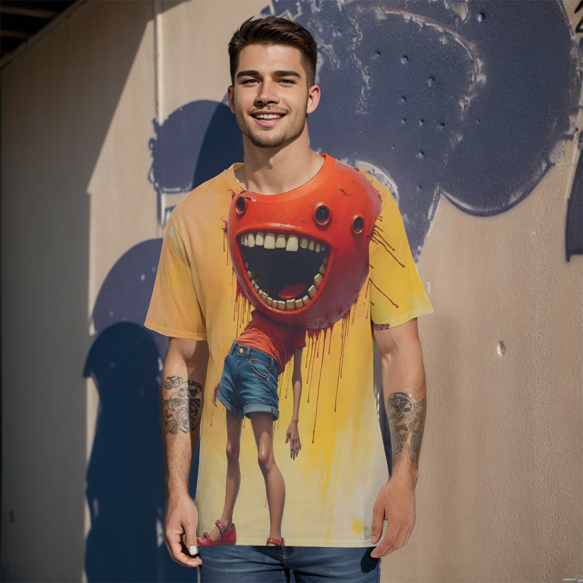 All-Over Print O-Neck T-Shirt Cotton