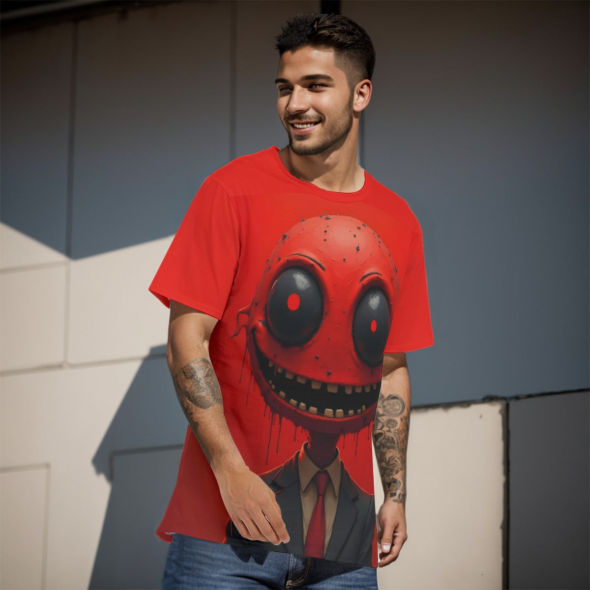 All-Over Print Cotton T-Shirt , Inked Clothing Designed by AI, Tattoo Inspired Art, Unique Apparel, Tee with Digital Art,   Print, Gifts For All