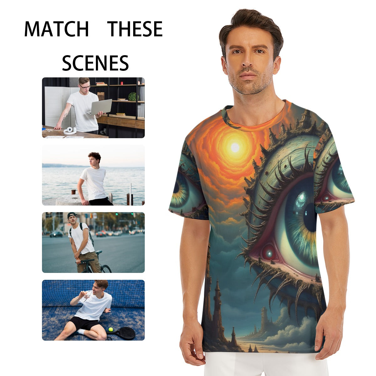 All-Over Print Inked Clothing, Designed by AI, Tattoo Inspired Art Shirt, Unique Apparel, Tee with Digital Art   Print, Gift For Him