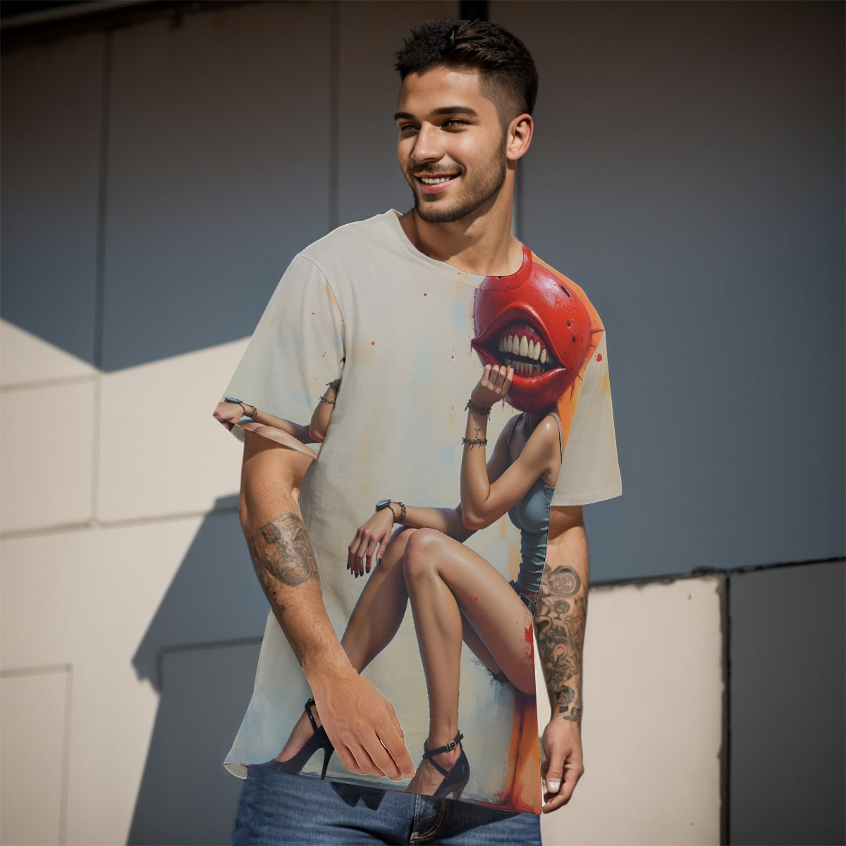 All-Over Print, One of a Kind AI Image, Digital Art, Crazy AI Designed Inked Clothing, Tattoo styled art and surrealism inspired designs