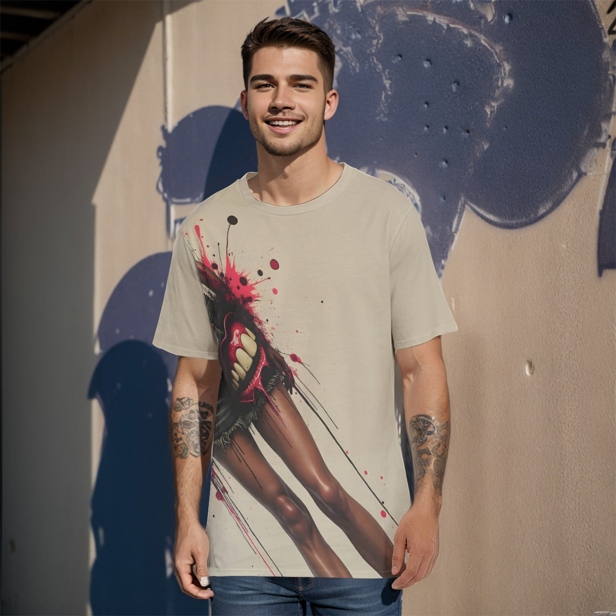 All-Over Print O-Neck T-Shirt Cotton