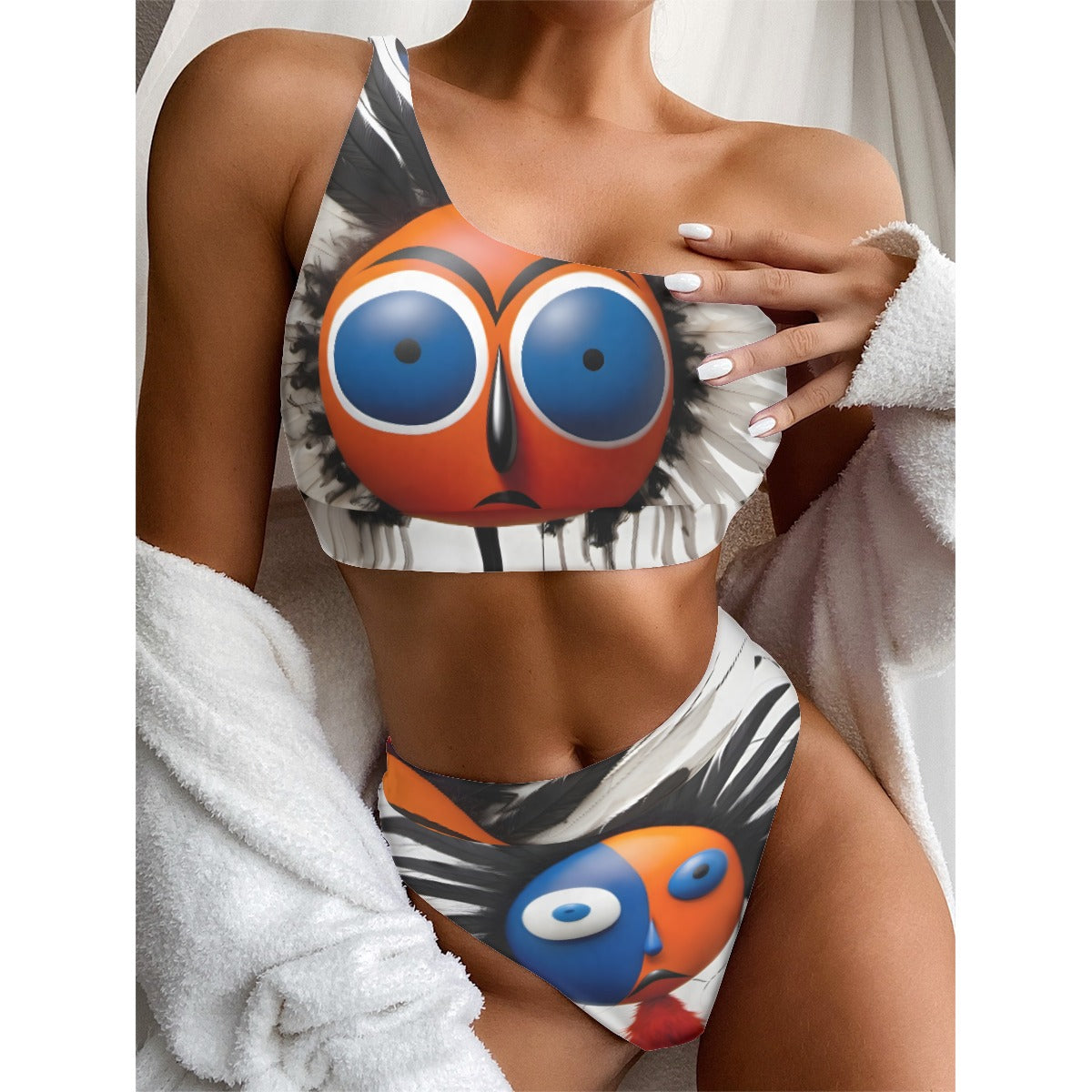 All-Over Print Women's Bikini With Single Shoulder
