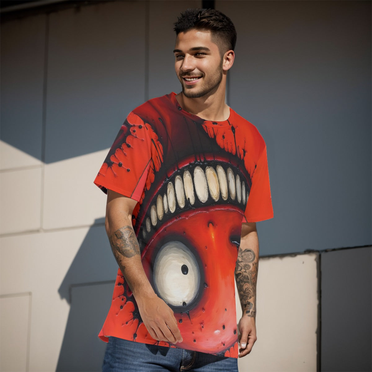 All-Over Print O-Neck T-Shirt Cotton