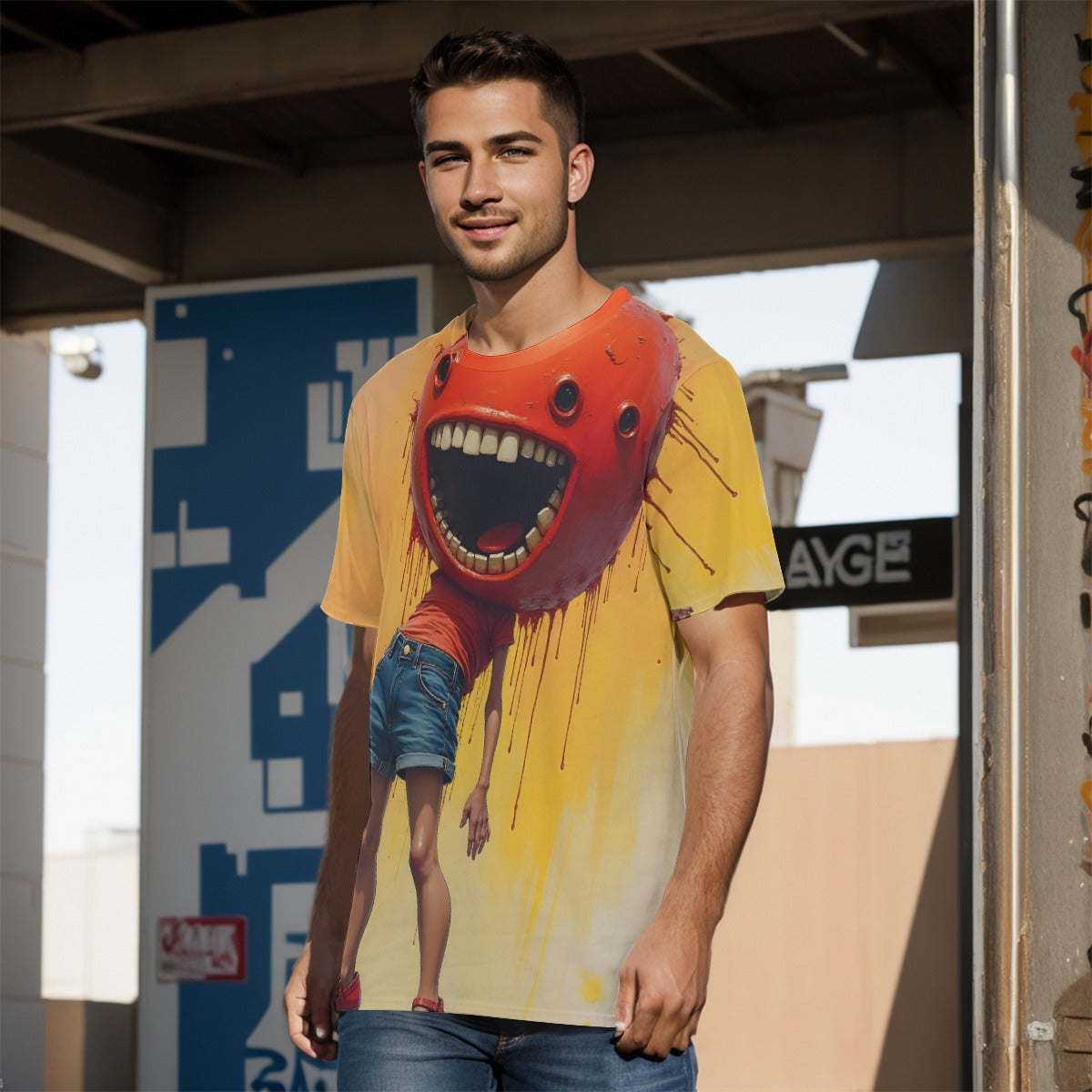 All-Over Print O-Neck T-Shirt Cotton