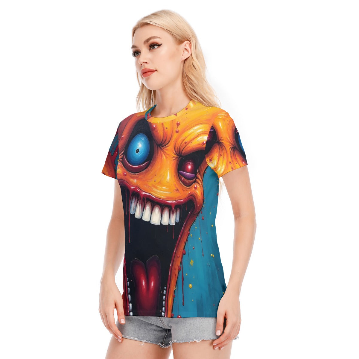 All-Over Print Women's Round Neck T-Shirt Cotton