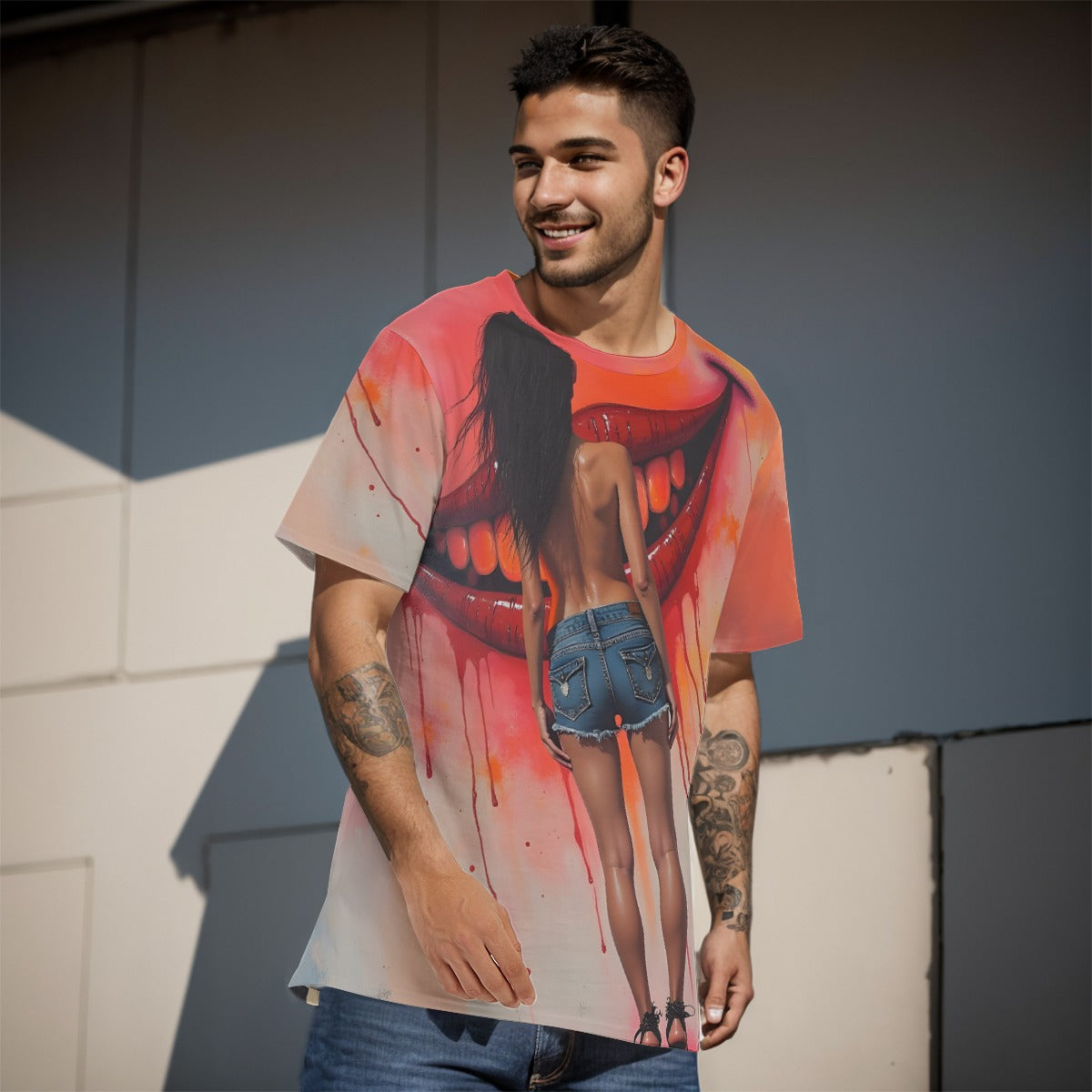 All-Over Print O-Neck T-Shirt Cotton