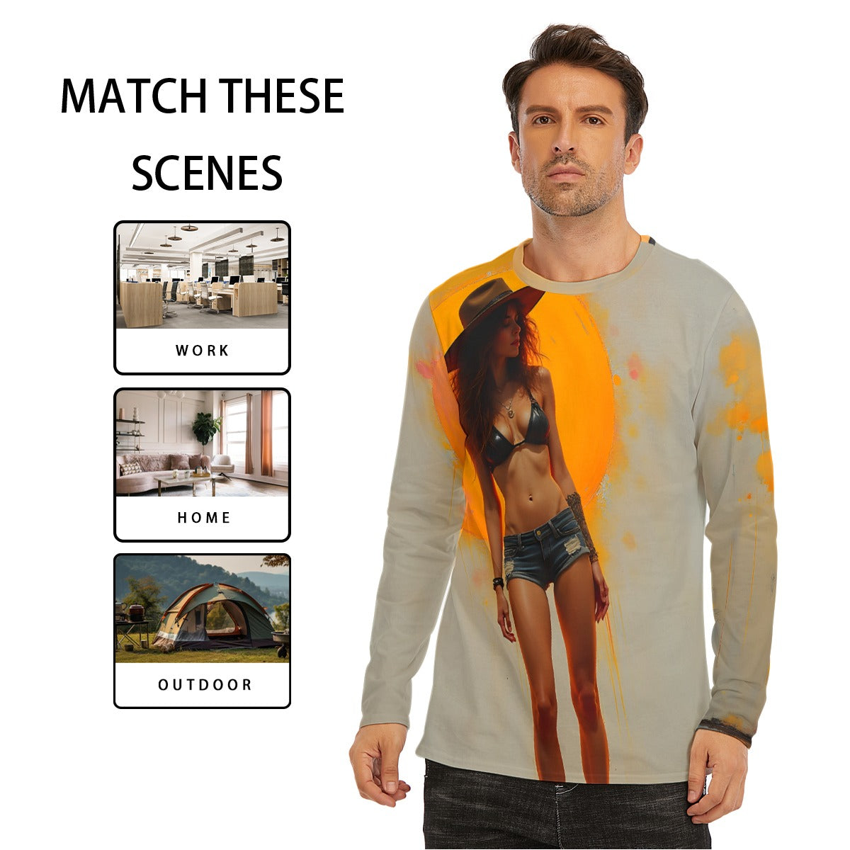 All-Over Print Long Sleeve T-Shirt Cotton, Crazy AI Designed Inked Clothing, Tattoo styled art and surrealism inspired designs